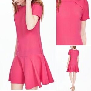 Banana Republic Short Sleeve Solid Flounce Dress Bright Pink Barbie Sz 4